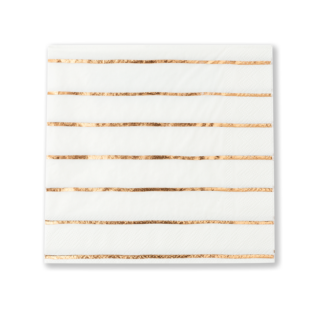 Frenchie Metallic Striped Large Napkins in Rose Gold Foil