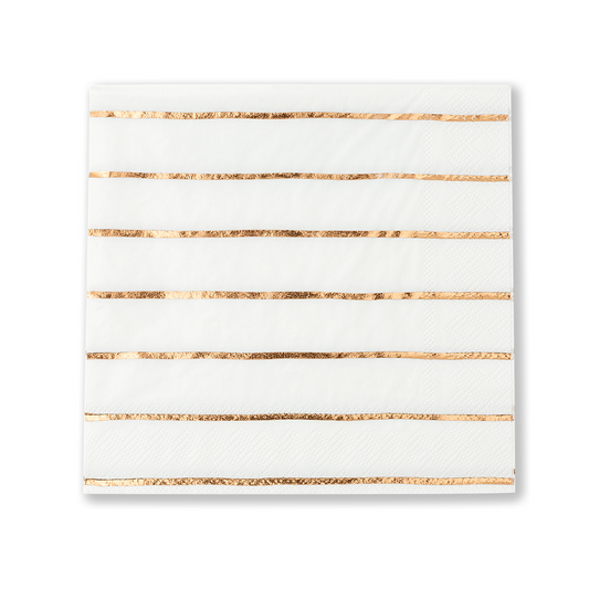 Frenchie Metallic Striped Large Napkins in Rose Gold Foil