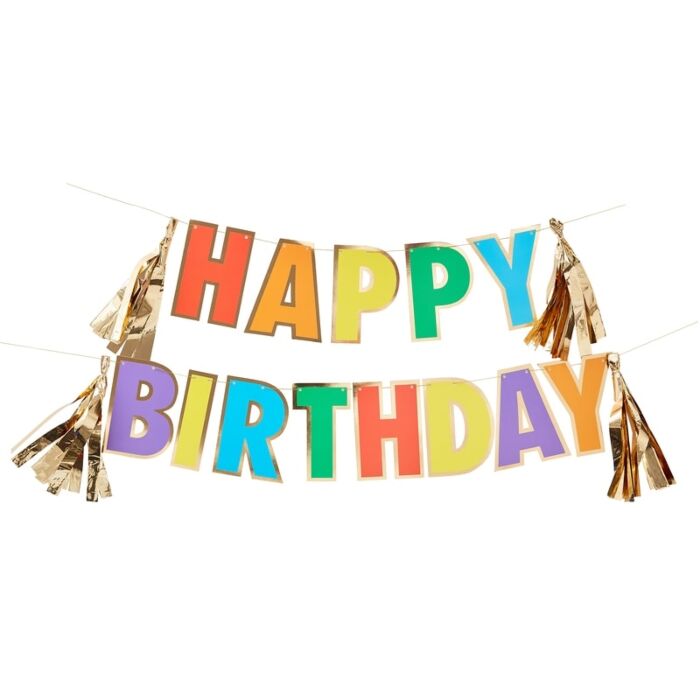 Ginger Ray Festone Scritta Happy Birthday Oro - Lunghezza 1,8 M, Decorazione Compleanno