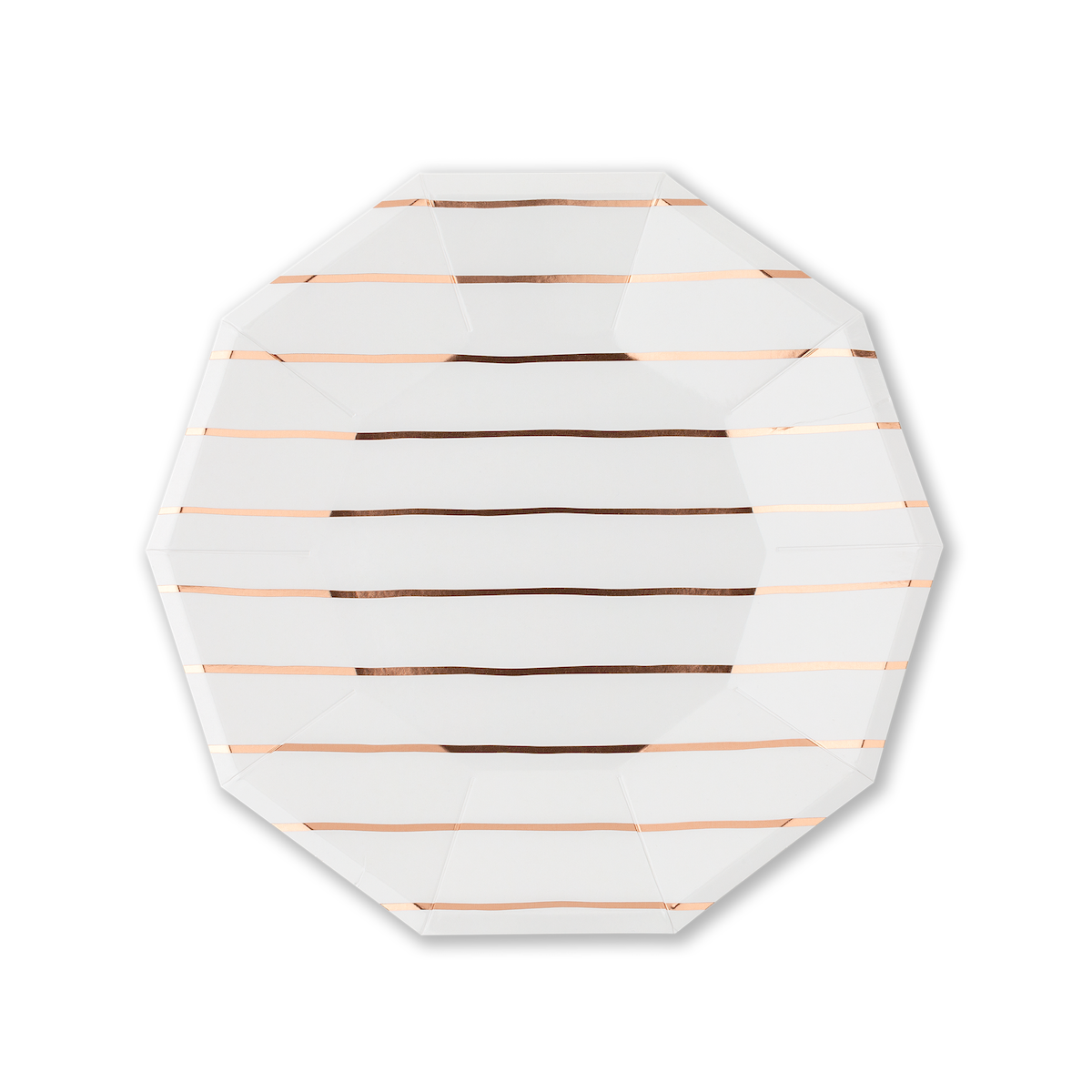 Frenchie Metallic Striped Large Plates in Rose Gold Foil