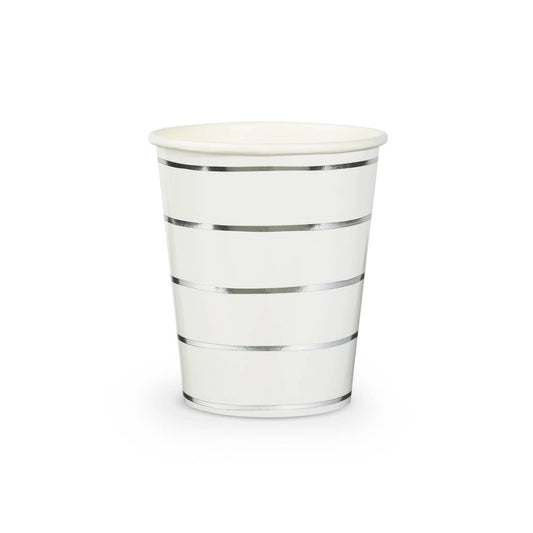 Frenchie Metallic Striped Cups in Silver Foil