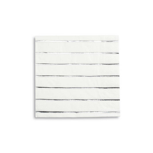 Frenchie Metallic Striped Large Napkins in Silver Foil