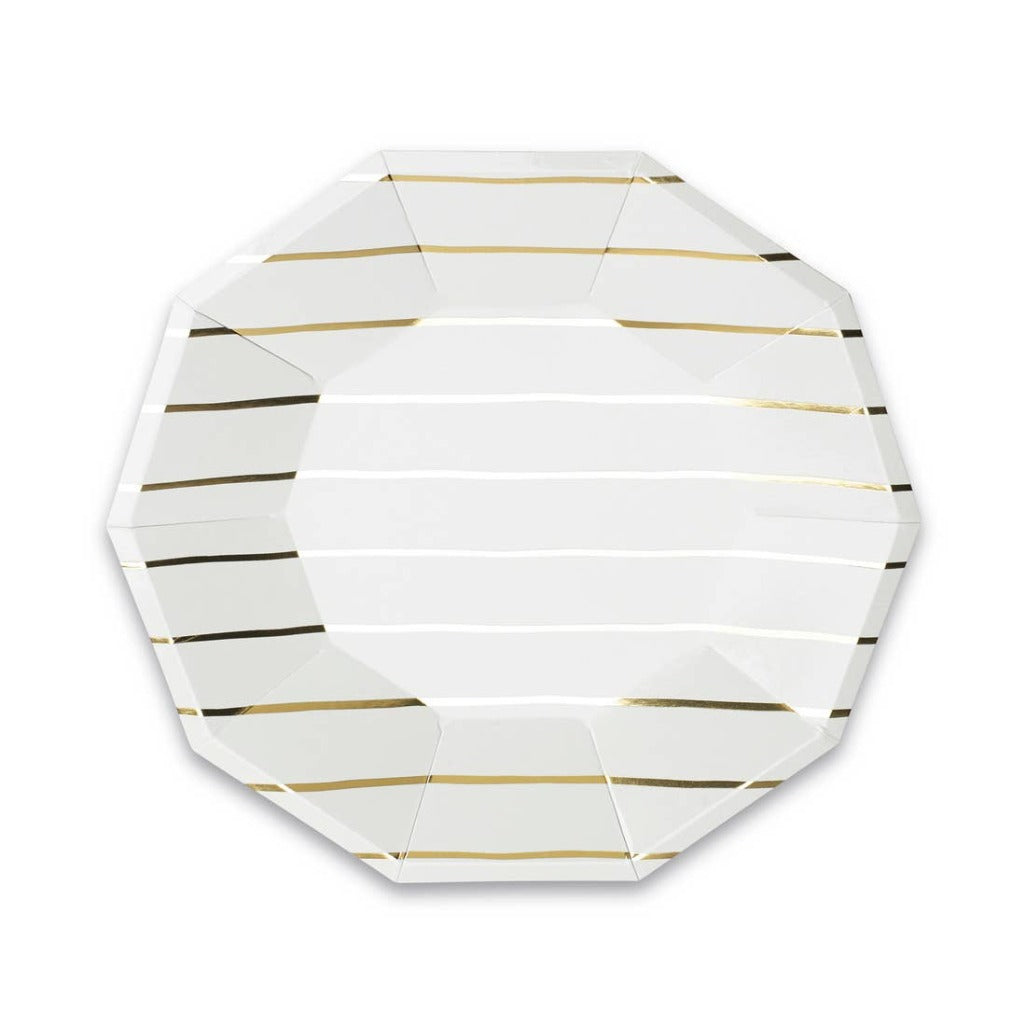 Gold Foil Frenchie Metallic Striped Large Plates