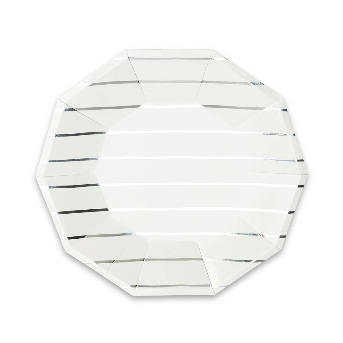 Frenchie Metallic Striped Large Plates in Silver Foil